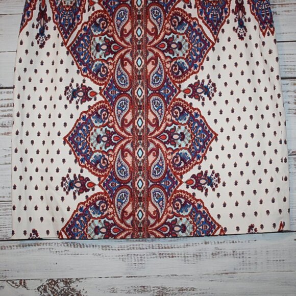 Antonio Melani ALine Paisley Blue Red Zip Lined Below Knee Skirt Size 14 - Picture 3 of 5
